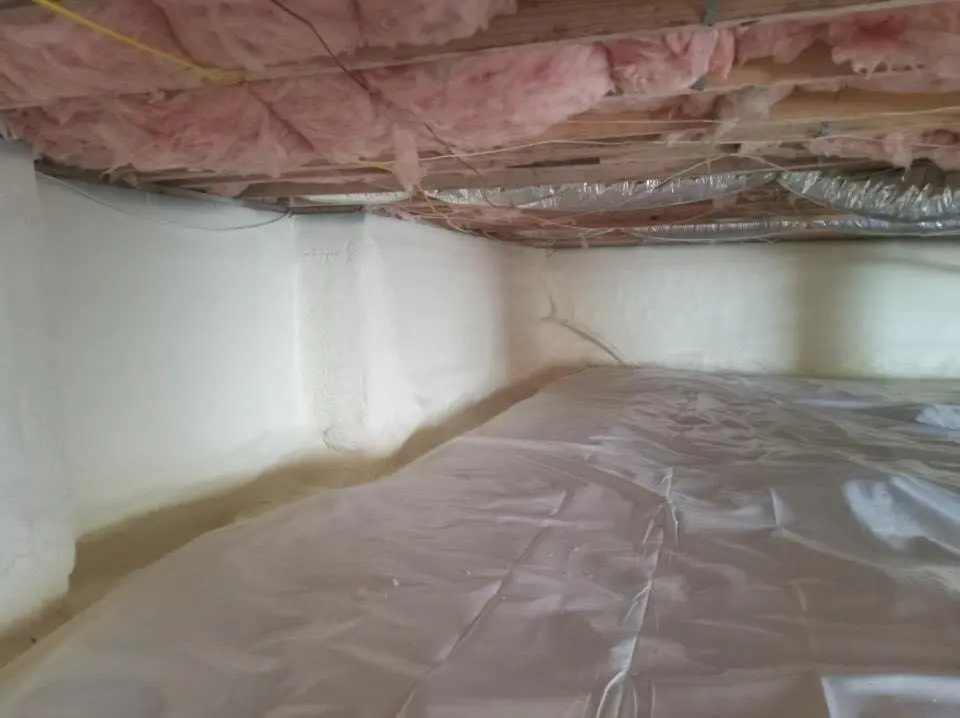 Crawl space encapsulation with closed-cell spray foam for Commercial Roof Restoration in Great Neck Plaza